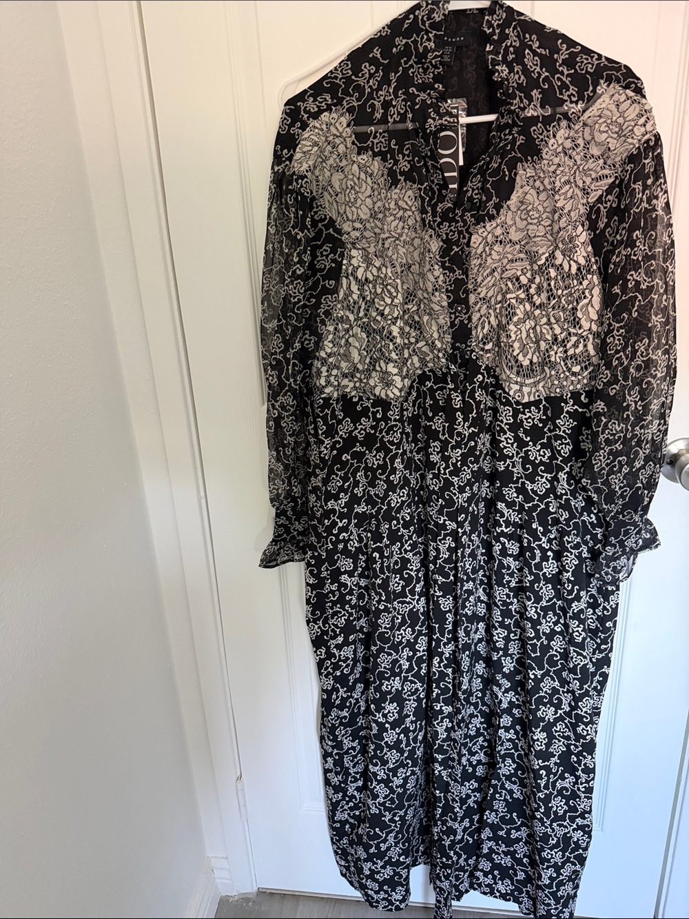 Topshop Black and White Floral Lace Maxi Dress